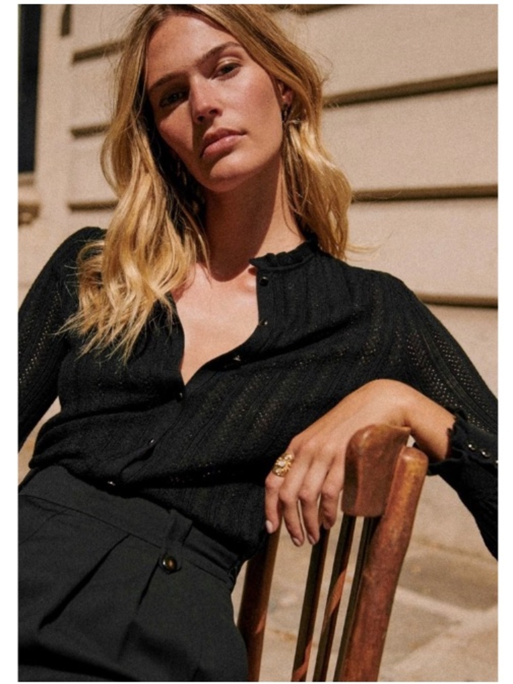 Sezane Louis Pontelle Knit 100% Merino Wool Cardigan Button Sweater Black Small